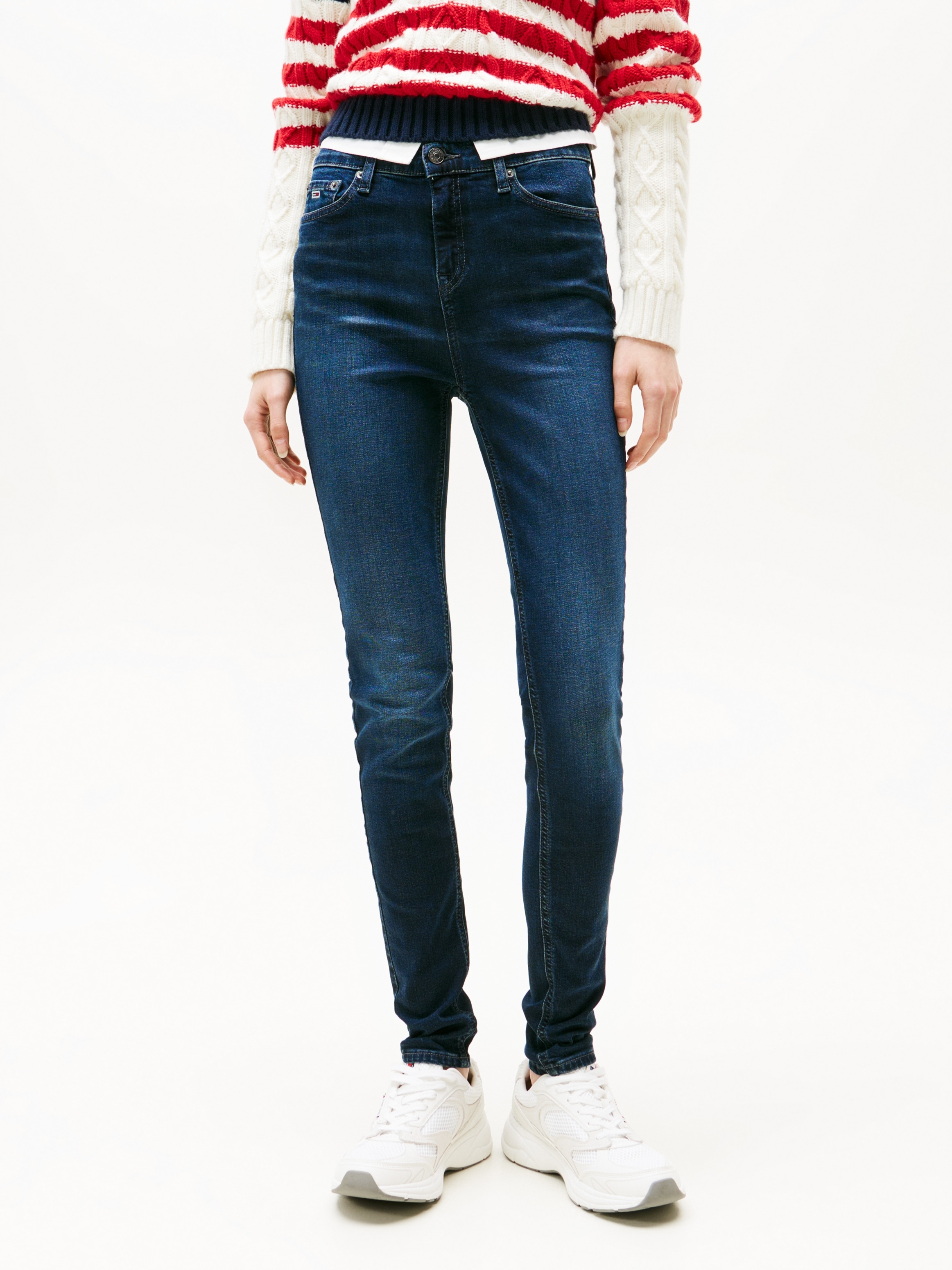Skinny-fit-Jeans TOMMY JEANS "Nora Mid Rise Skinny Fit", Damen, Gr. 26, Länge 28, blau (denim schwarz), Denim/Jeans, Obermaterial: 98% Baumwolle, 2% Elasthan, unifarben, skinny fit, Jeans, Im 5-Pocket_Style