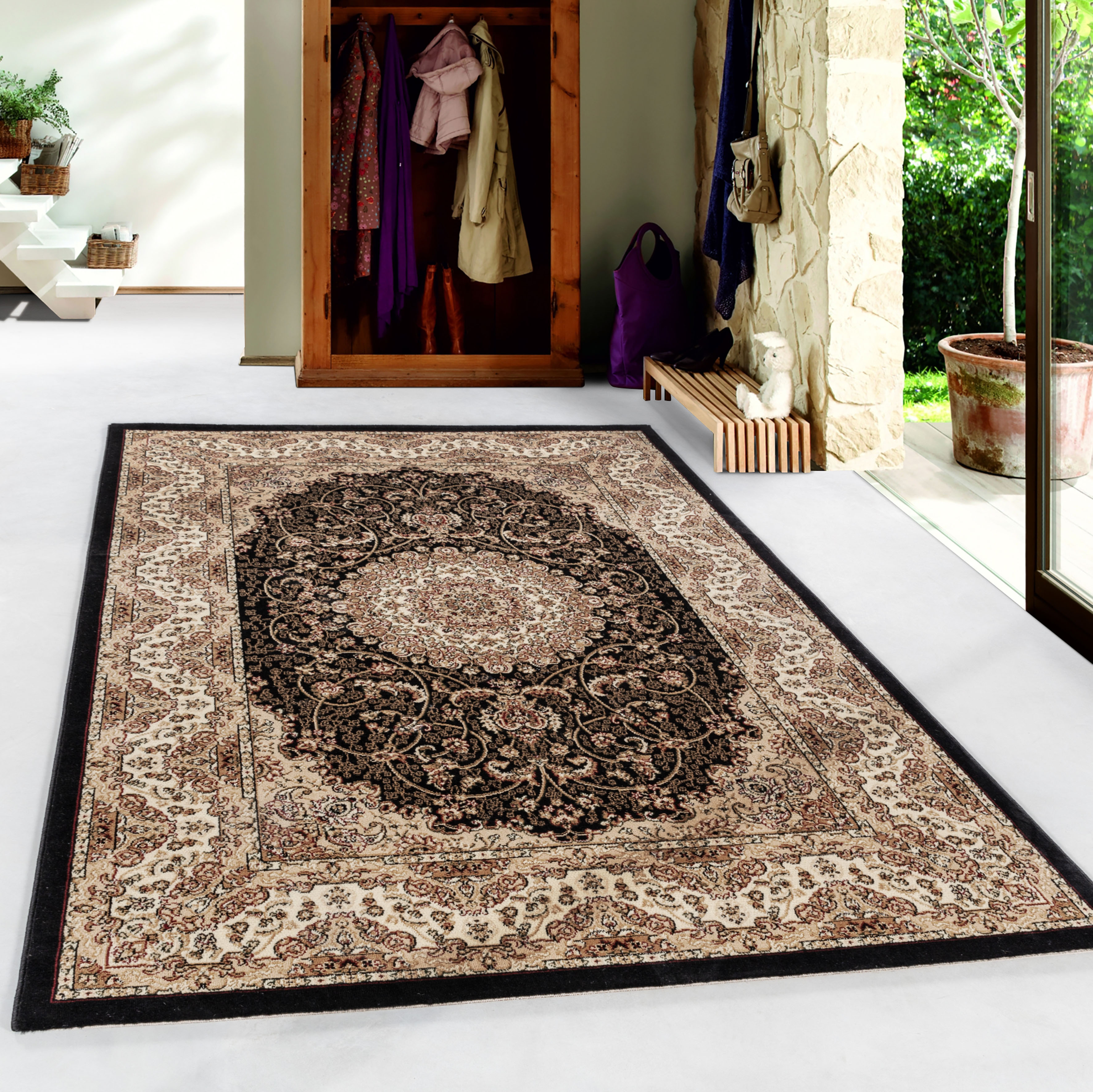 Teppich AYYILDIZ TEPPICHE "KASHMIR 2606", schwarz, B:120cm H:10mm L:170cm, Polypropylen, Teppiche, Orient Optik, pflegeleicht, robuster Kurzflor, Wohnzimmer Image