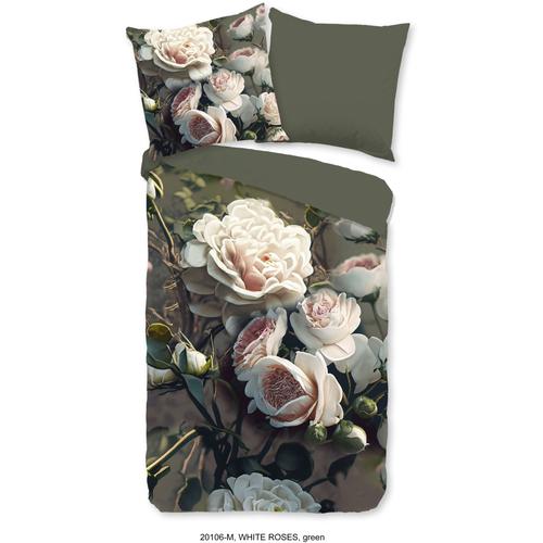 Wendebettwäsche PURE LUXURY COLLECTION ""White Roses"" Bettwäsche Gr. B/L: 135cm x 200cm, , Microfaser, B/L: 80cm x 80cm, grün