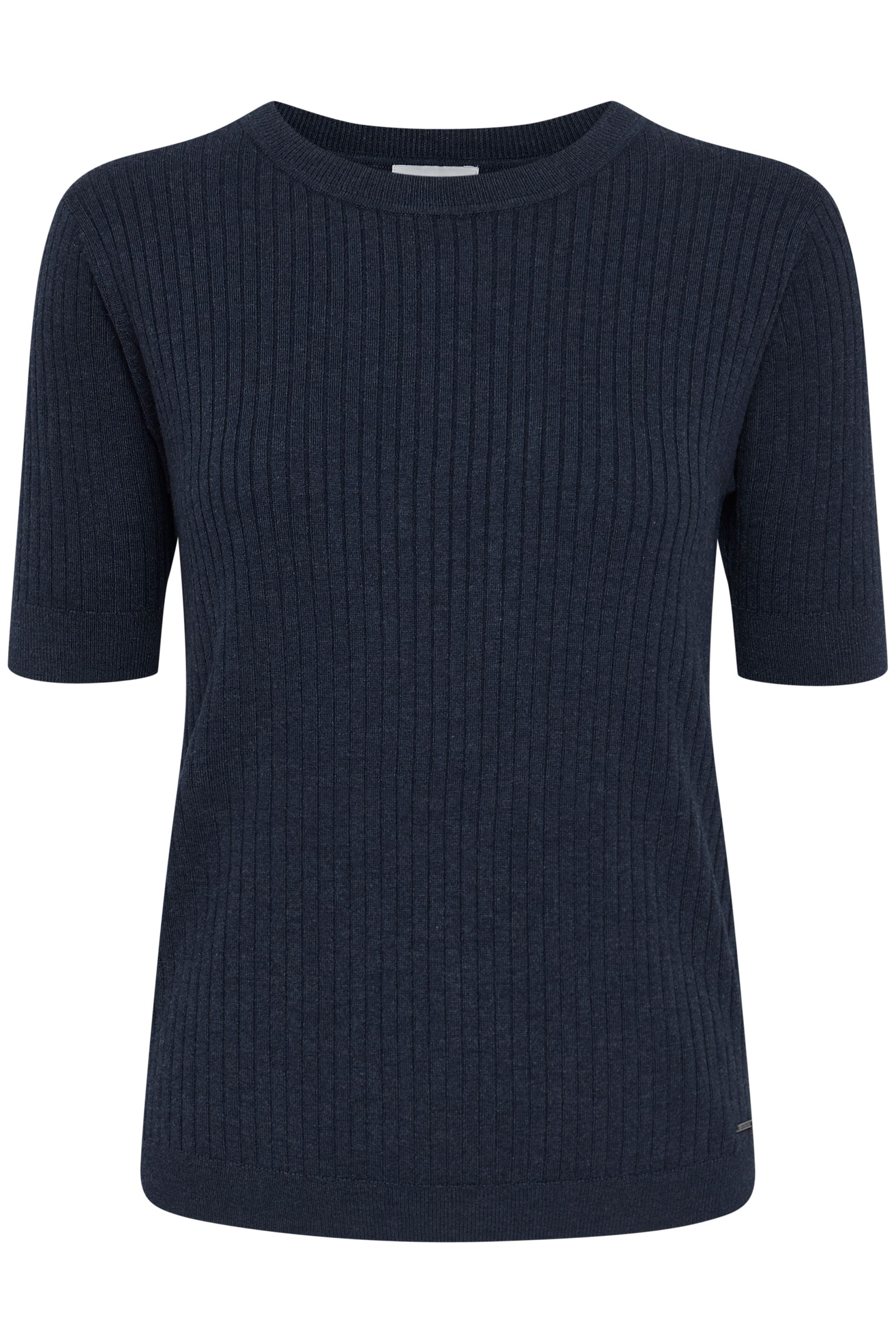 Kurzarmshirt OXMO "Strickkurzarmpullove OXRiona", Damen, Gr. M, blau (total eclipse melange), Obermaterial: 80% Viskose CV. 20% Nylon NY., Shirts