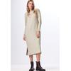 Midikleid STREET ONE STUDIO, Damen, Gr. 38, EURO-Größen, beige (oak beige melange), Stoff, 79% Polyester, 14% Viskose, 5% Metallpolyester, 2% Elasthan, unifarben, casual, normal wadenlang, Rundhals, Langarm Bündchen, Kleider, in Unifarbe