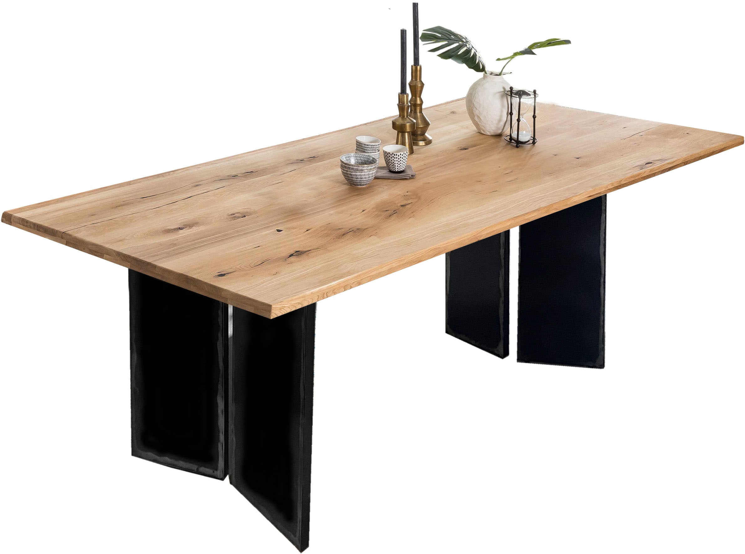 Esstisch INOSIGN, beige (natur, schwarz, schwarz, natur), B:180cm H:76cm T:100cm, Wildeiche geölt, Metall, Tische, Gestell im Used Look Image