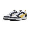 Sneaker PUMA "Rebound V6 Low Sneakers Erwachsene", Gr. 38, blau (new navy sunny gelb weiß blau), Obermaterial: Textil, Synthetik; Futter: Textil; Laufsohle: Gummi, Schuhe