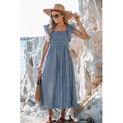 Striped Smocked Ruffle Sleeve Dress