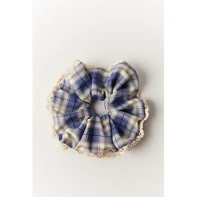 Stirling Plaid Jumbo Scrunchie at Free People in Blue Plaid