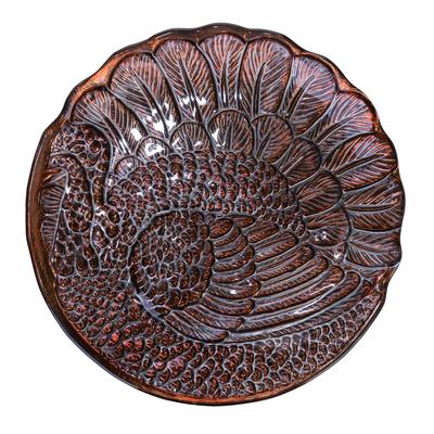 Transpac Glass 13.25 in. Brown Harvest Fused Turkey Plate