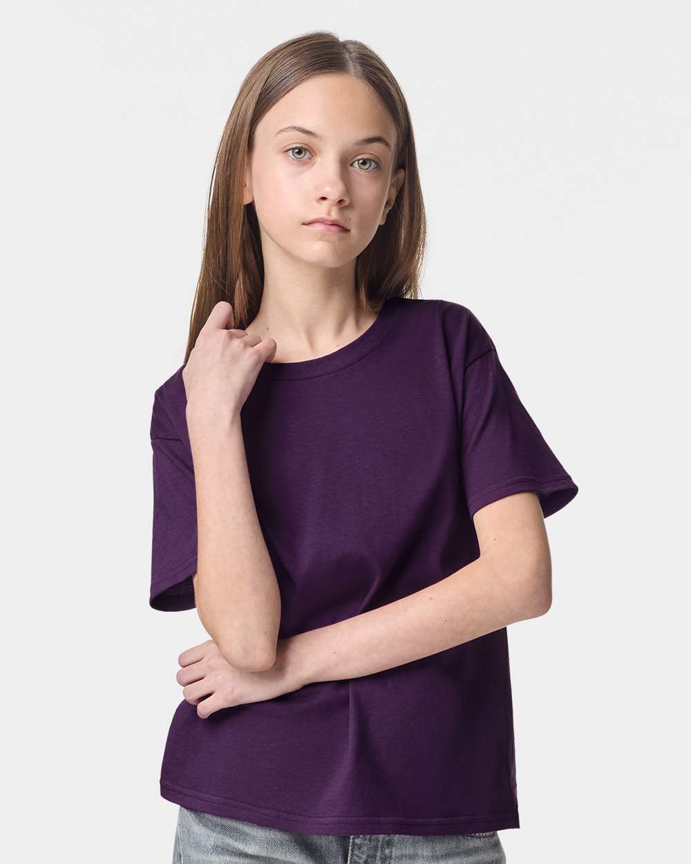 American Apparel 2001Y Youth Fine Jersey Top in Eggplant size Small | combed ring spun cotton