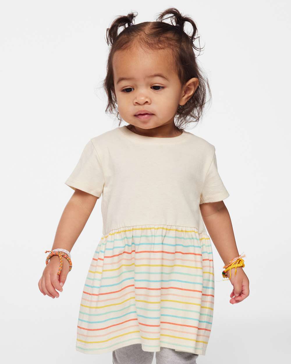 Rabbit Skins RS5330 Infant Fine Jersey Dress Top in Natural/Sunkissed Stripe size 6M | Cotton 5330