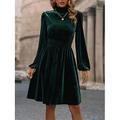 Damen velvet kleid Minikleid Rüschen Brautkleider schlicht Rollkragen Langarm Schwarz Wein Grün Farbe