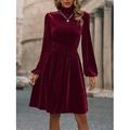 Damen velvet kleid Minikleid Rüschen Brautkleider schlicht Rollkragen Langarm Schwarz Wein Grün Farbe