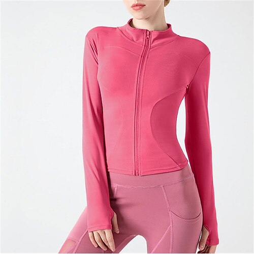 Damen Yoga Top Stehkragen Schnelltrocknend Leicht Atmungsaktiv Daumenloch Langarm Sport Einfarbig Jacke Oberteil Für Laufen Fitness Yoga Schlank Sportkleidung Image