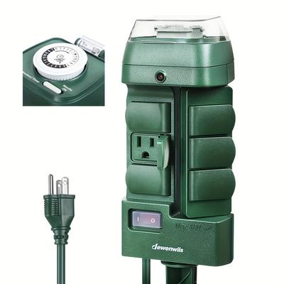 TEMU Dewenwils 6-outlet Mechanical Timer Stake With 180Â° Rotatable Outlets & 6ft Extension Cord - Garden Lights, Sprinklers & More