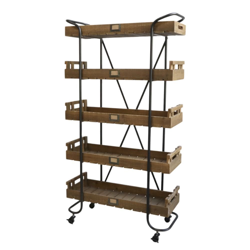 Meuble étagères pour cuisine roulettes bois marron fer noir 156.5cm