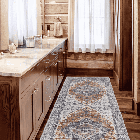 NICETOWN Runner Rug for Hallway 2 x8 Thin Vintage Washable Rug Runner Oriental Rug Non-Slip Foldable Kitchen Carpet Brick Red & Black
