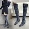 Sexy Jeans stiefel Damen kniehohen Stiefel Reiß verschluss 6cm High Heel Frau stilvolle Jeans Stiefel Damen Jeans stiefel Damenschuhe Cowboy