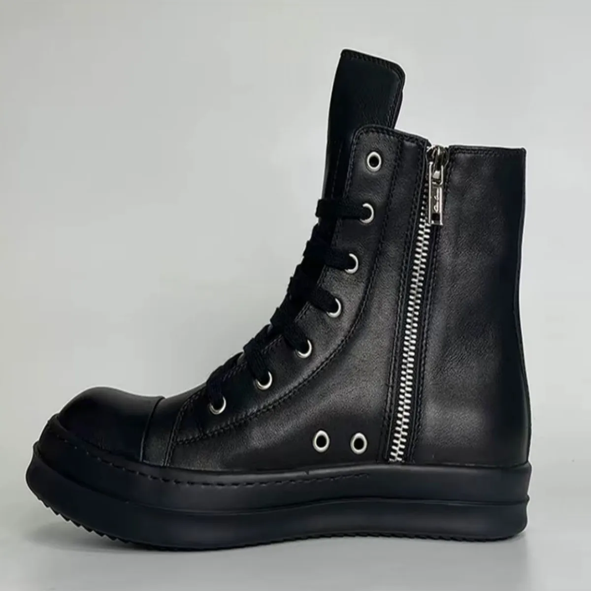 R-o Luxus Schuh Männer High Top Schuhe Voll Schwarz Leder Stiefel Frauen Sneaker Schwarz Rindsleder Casual Sneakers Lace Up Ankle boot