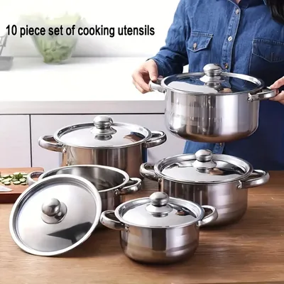 Luxury 10 stainless steel cookware set suit-5 size with cover, durable and versatile (6.3 - 7 - 7.9