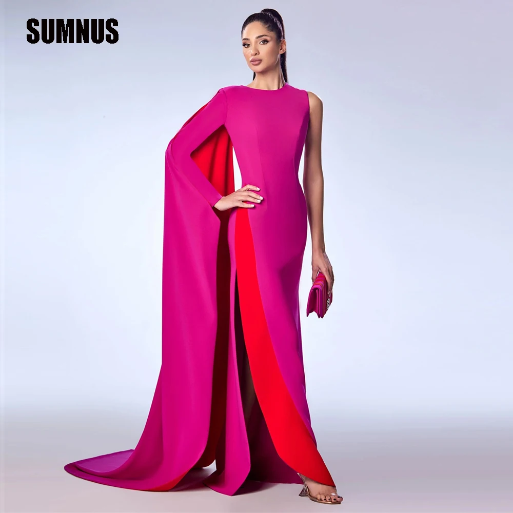 SUMNUS Simple Fuschia Mermaid Evening Dresses Flare One Shoulder Long Wedding Party Dress Prom Gowns vestidos de gala Customized