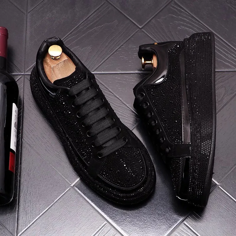 Italienische Markendesigner Herrenmode Strassschuhe Schnürschuhe Original Lederschuh Punkrock Plateau Sneakers stilvolle Schuhe Image