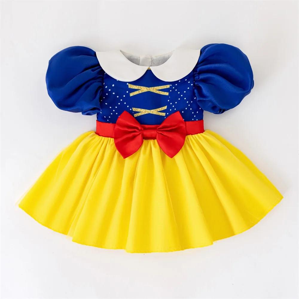 Kleinkind Gelb Schneewittchen Große Schleife Kleid Baby Taufe Krabbeln Kleidung Kleinkind Kletterer Geburtstag Taufe Kostüm Mädchen Sommerkleid Image