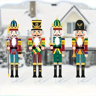 4PCS Christmas Ground Stake Insert Decoration Plastic Standing Xmas Ornaments Yard Signs For Home Door Lawn Garden Patio