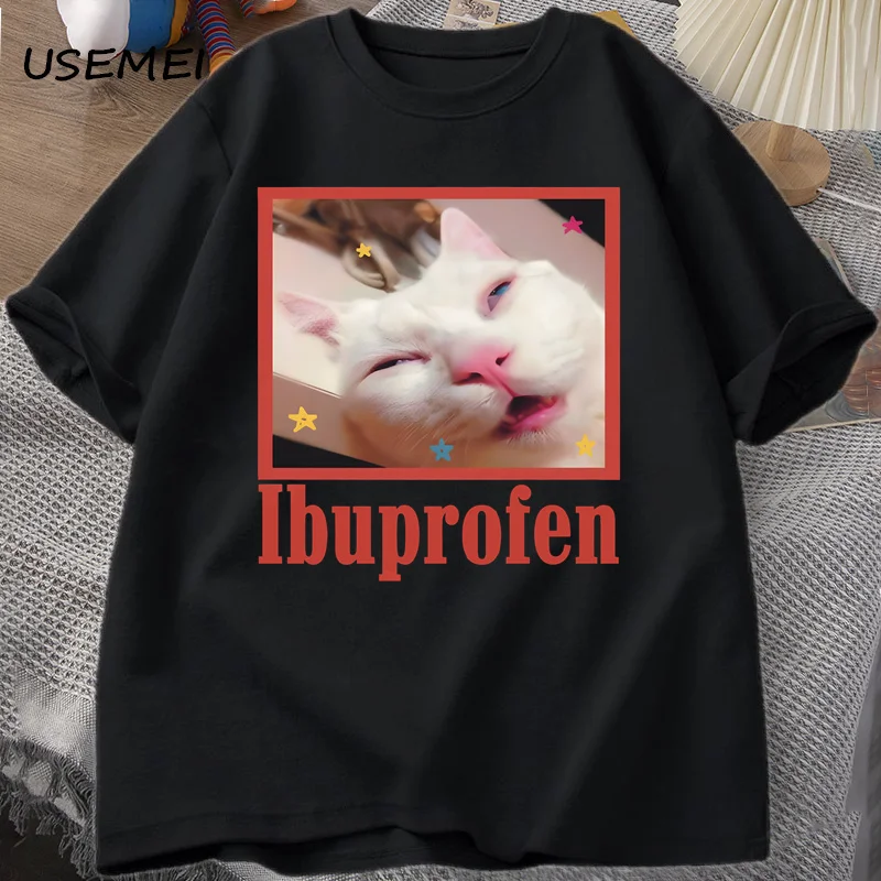 Ibuprofen chat Meme T-Shirt drôle chat graphique T-Shirt mignon chat amant coton T-Shirt décontracté drôle t-shirts unisexe surdimensionné T-Shirt