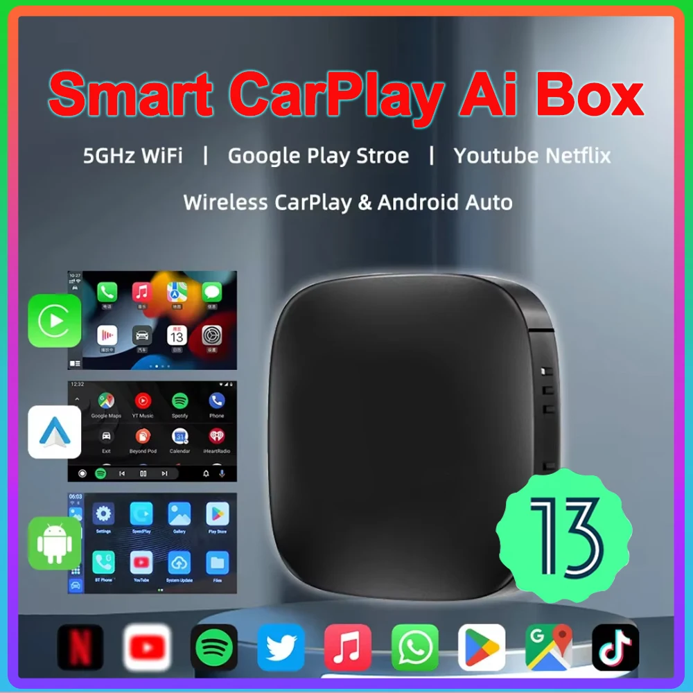 CarPlay AI Box Adapter Drahtlose CarPlay Android Auto Android 13 Smart AI Box Für Netflix YouTube FOTA Upgrade Auto Multimedia Image