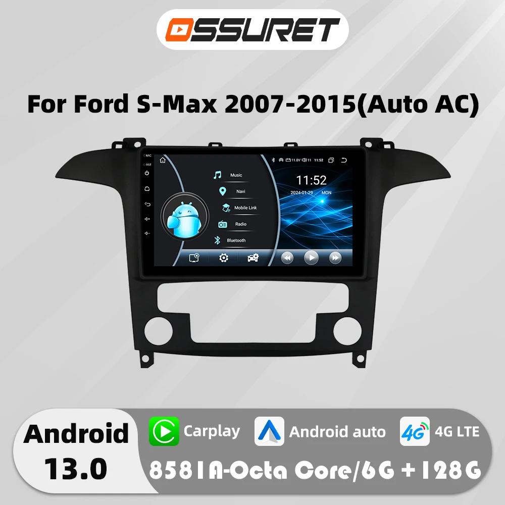 2Din Android Auto Auto radio GPS Stereo für Ford S-Max 2007 2008 2009-2015 Multimedia player DSP Carplay 9 "Kopf Einheit bildschirm rds Image