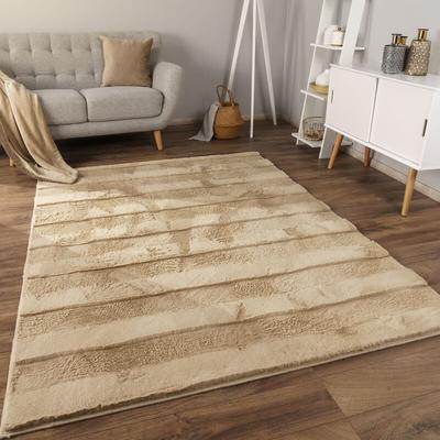 Teppich Wohnzimmer Schlafzimmer Hochflor Skandinavisches Geometrisches Design 3D 120x160 cm, Beige