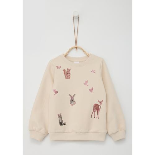 Sweatshirt S.OLIVER JUNIOR Gr. 128/134, beige (almond) Mädchen Sweatshirts mit Glitzerdruck