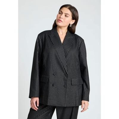 Plus Size Women's Shiny Pinstripe Blazer by ELOQUII in Black And Silver (Size 18)