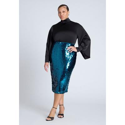 Plus Size Women's Sequin Pencil Skirt by ELOQUII in Teal (Size 26)