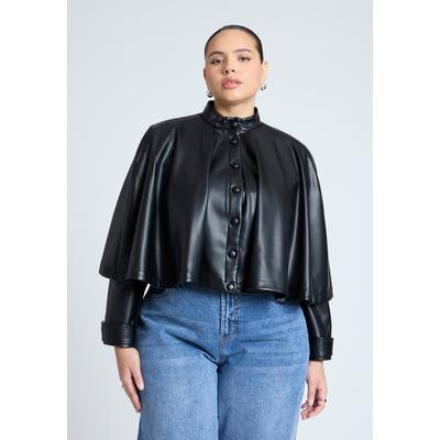 Plus Size Women's Faux Leather Cape Jacket by ELOQUII in Black Onyx (Size 16)