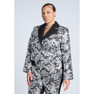 Plus Size Women's Brocade Blazer by ELOQUII in Black And Silver (Size 24)