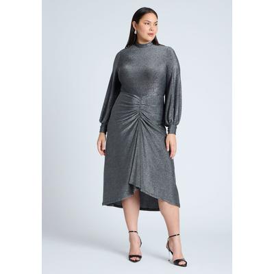 Plus Size Women's Mock Neck Lurex Midi by ELOQUII in Black Lurex (Size 28)