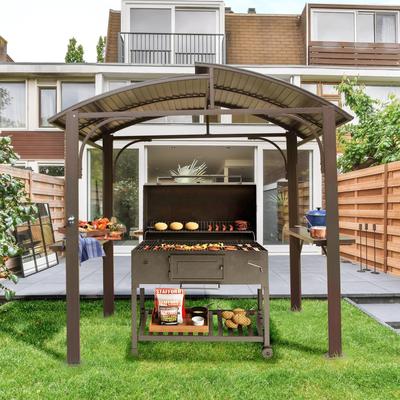 Grill Canopy for Outdoor Grill Double Galvanized Steel Roof and Two Side Shelves, 8x5FT, Arc Roof