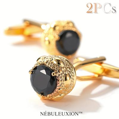 TEMU 2pcs Best Gift And Luxury Cufflinks Set With Black Zirconia | Cufflinks | Cufflinks For Wedding/banquet//business