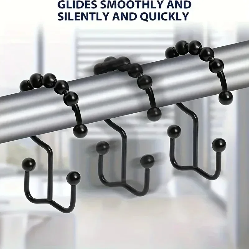 Crochet de rideau de douche en métal antirouille, anneau de rideau de douche à Double crochet en fer, crochet de rideau, accessoires de quincaillerie de salle de bain