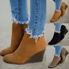 Damen-Lederstiefel, Herbst-Winter-Schuhe mit Keilabsatz, niedriger Absatz, runder Kopf, seitlicher Reißverschluss, Schuhe, Mutter-Baumwollschuhe, Cowboystiefel