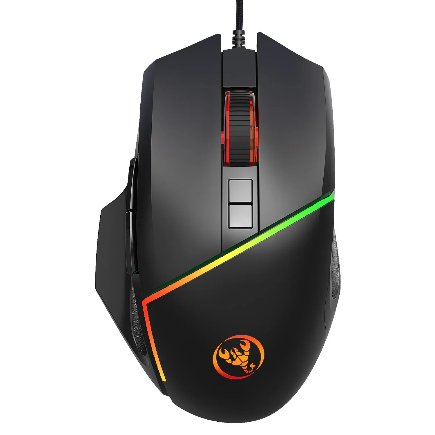 HXSJ A876 Einstellbare kabelgebundene Gaming-Maus, buntes Atemlicht, optische Ergonomie, Gaming-Maus 6400 DPI DPI für PC und Laptop Image