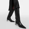 Ins kniehohe Stiefel Frauen Schuhe echtes Leder schwarze Absätze Western große lange Chelsea Stiefel