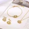 3 stücke Elegante Lotus Blume Strass Ohrringe Armband Halskette Für Frauen Edelstahl Gold Silber Farbe Schmuck Sets Luxus