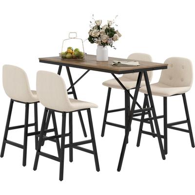 Bartisch mit Barhocker Set, 5-teilige Essgruppe, Küchentisch, Bistrotisch mit 4 Stühlen, Bartisch Image