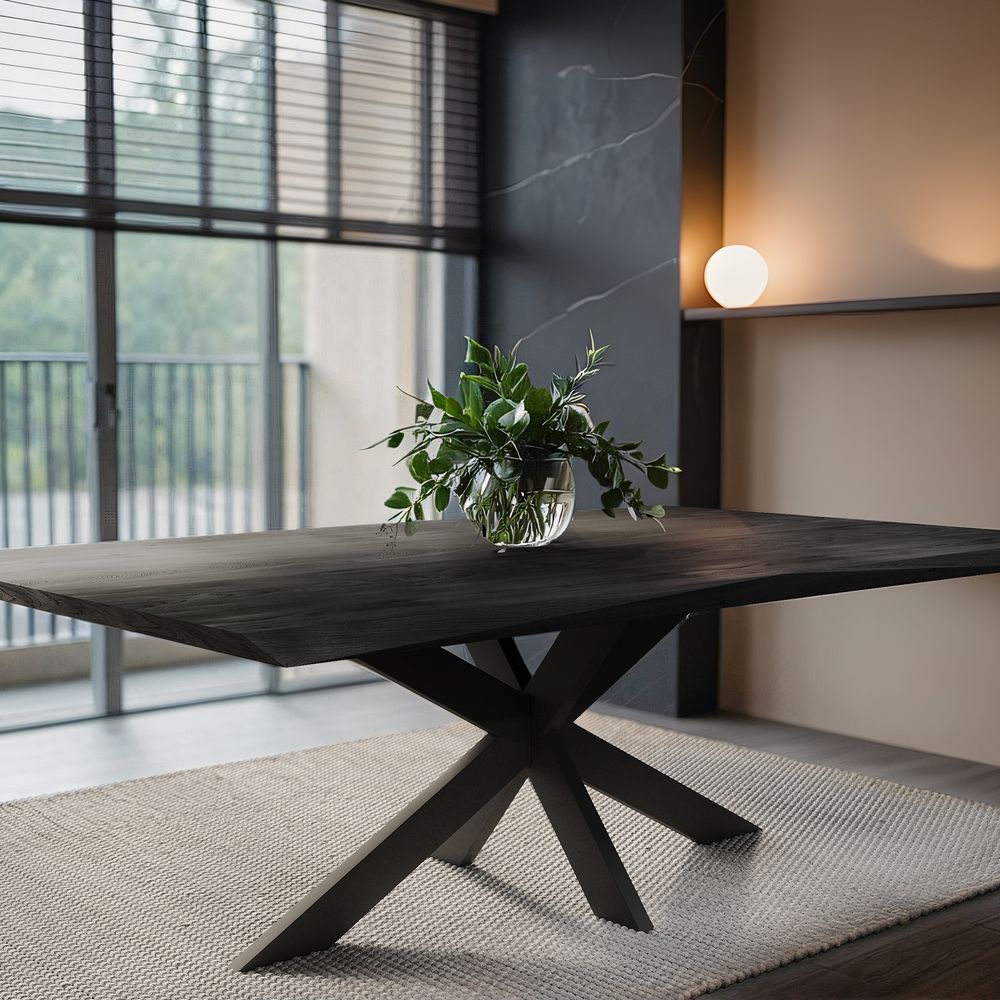 BlackWood »Table4YOU Austin Black Edition« Wildeiche Massivholztisch gerade Kante / Wildeiche schwarz / 6 cm / 260x100 cm