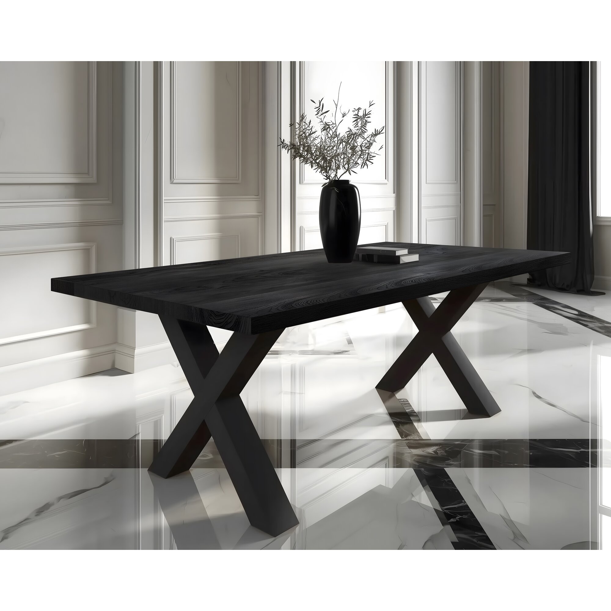 BlackWood »Table4YOU Phoenix Black Edition« Wildeiche Massivholztisch Baumkante / Wildeiche schwarz / 4 cm / 180x100 cm