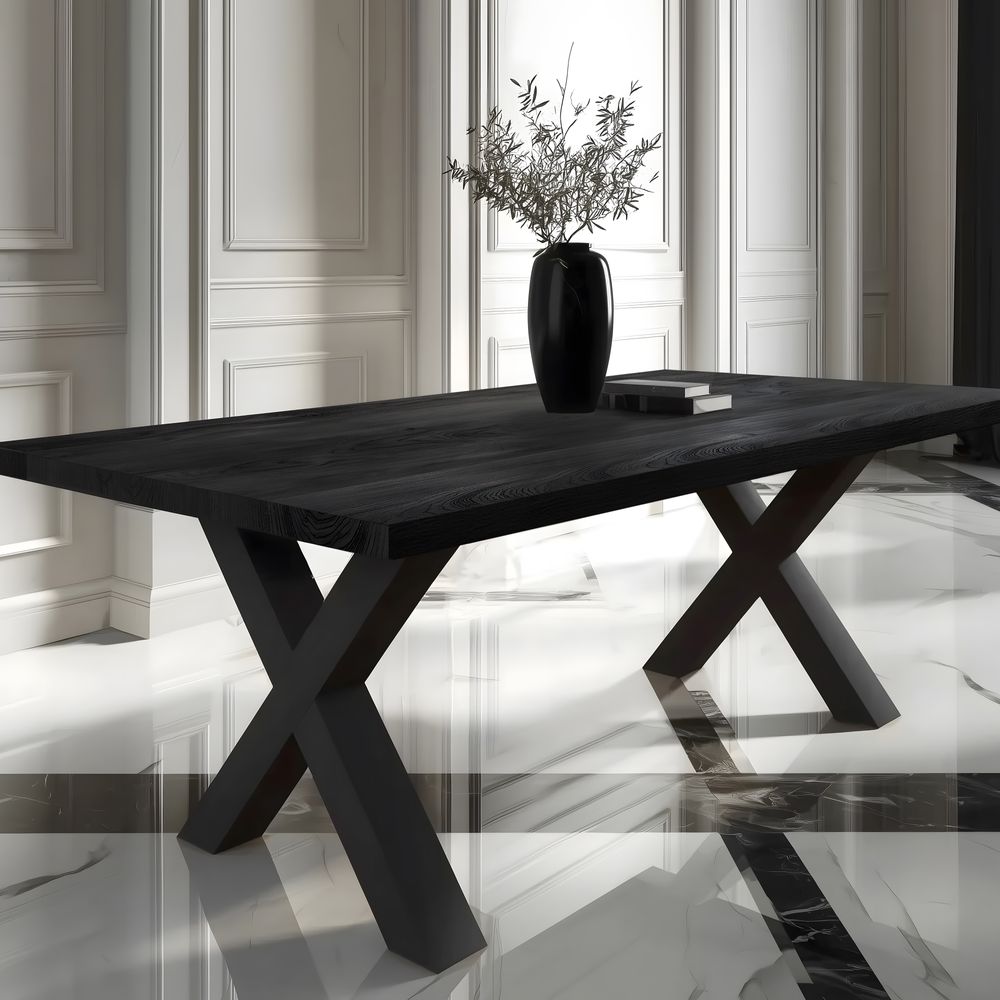 BlackWood »Table4YOU Phoenix Black Edition« Wildeiche Massivholztisch Baumkante / Wildeiche schwarz / 6 cm / 240x100 cm Image