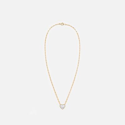 Solitaire-Halskette Pm Coeur in 9 Karat Gold, Perlmutt und Diamant