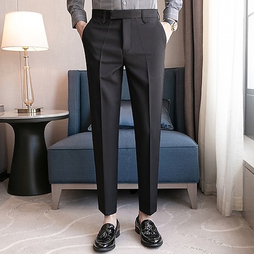 Herren Abschlußfeier Anzughose Hose Chinos Knöpfe Tasche Einfarbig Komfort Formell Party Arbeit Mode Klassicher Stil Schwarz Kaffee Mikroelastisch Image