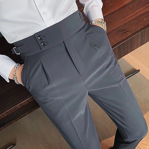 Herren Abschlußfeier Anzughose Hose Chinos Knöpfe Tasche Einfarbig Komfort Formell Party Arbeit Mode Klassicher Stil Schwarz Weiß Mikroelastisch Image