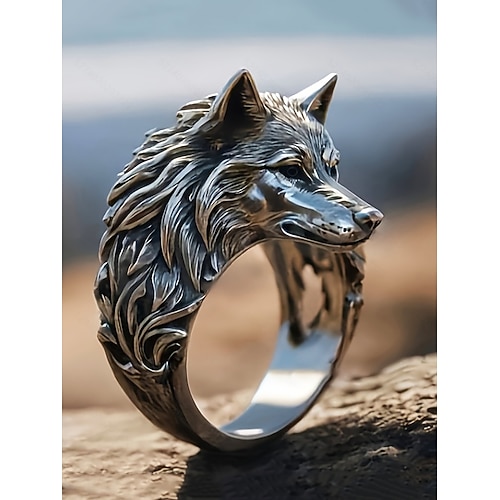 Wolfskopfring für Herren aus Titanstahl – aufwendiges 3D-Design für Gothic- und Statement-Schmuckstile Image